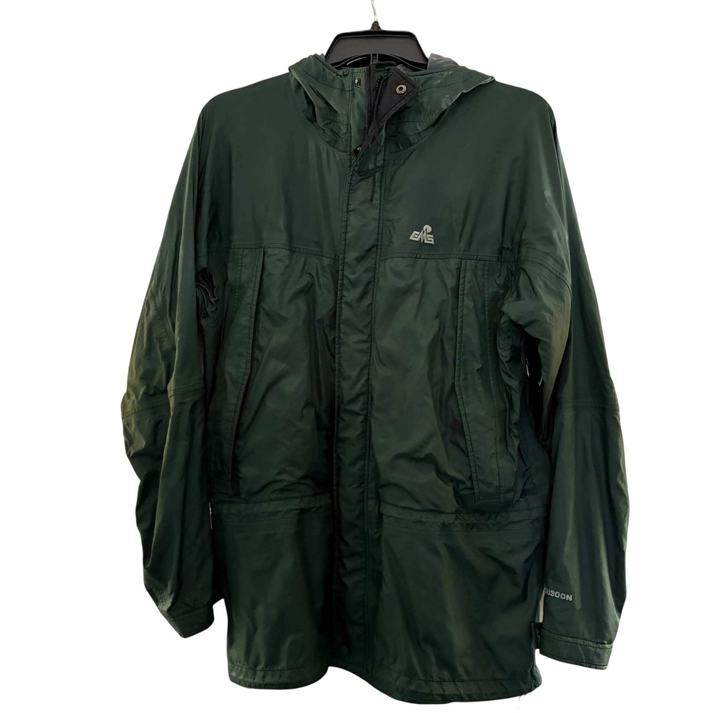 EMS Monsoon Rain Jacket Mens XL Green Waterproof Hooded Gorpcore Outdoor Hiking